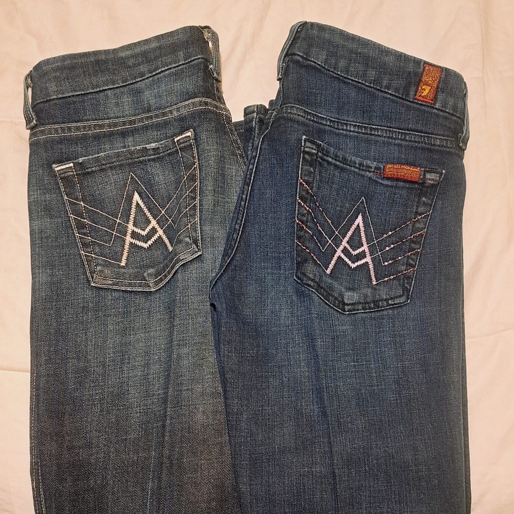 7 For All Mankind Women's Flare Jeans in Dark and Medium Blue